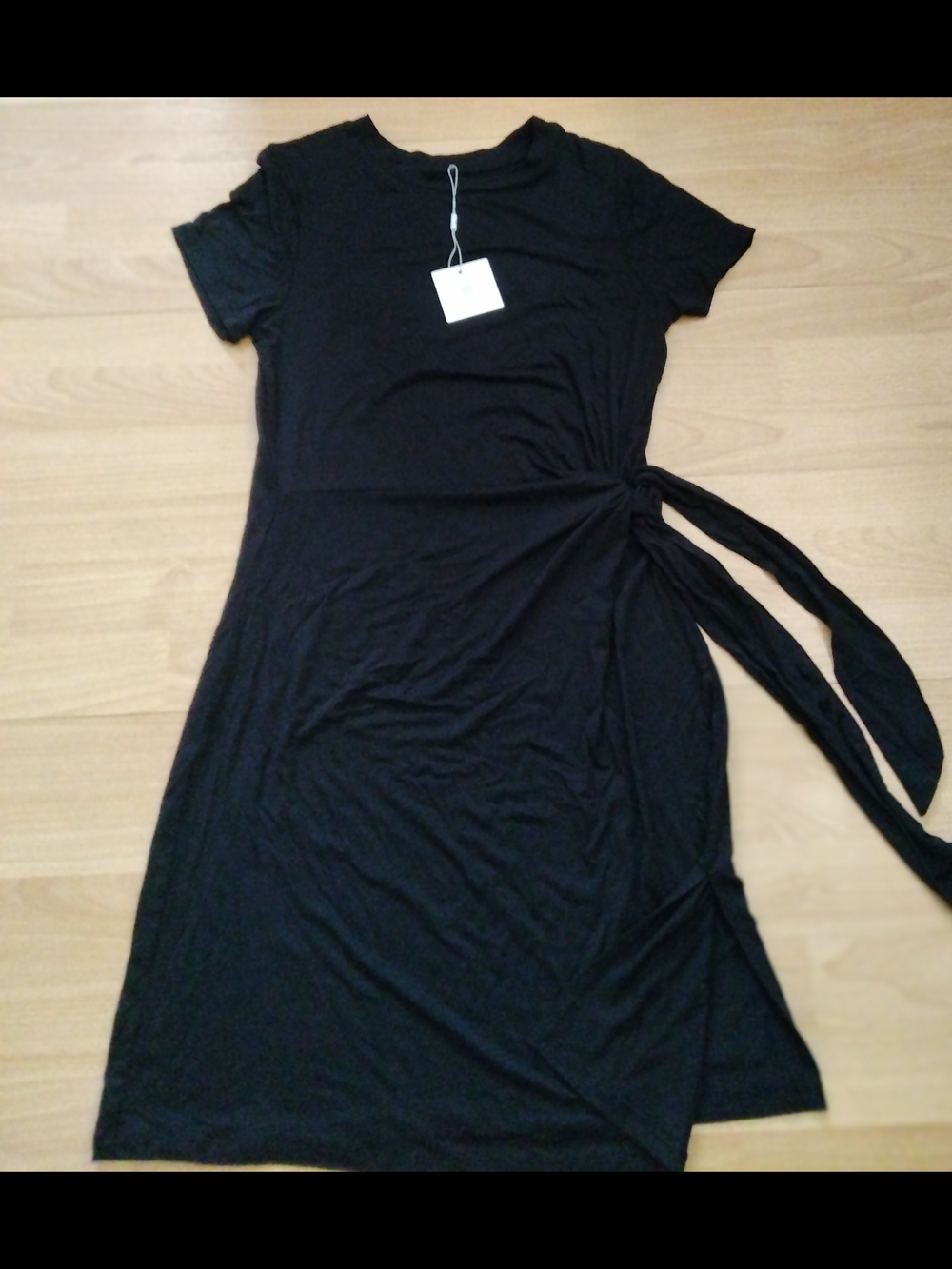 Black Tie-Waist Short Sleeve Summer Dress - Women's